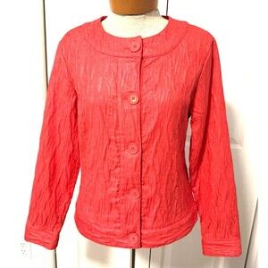 Chicos Coral Button Up Short Jacket Women’s Blazer Textured Size 0 Small